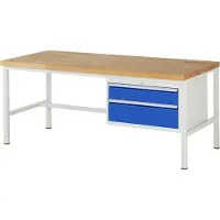 RAU Werkbank mit 2 XL Schubladen - Teilauszug - 150:1 / 210:1 - 840 x 2.000 x 900 mm (HxBxT) - Traglast 1.250 kg - Buche