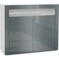 Vladon Kommode Valencia, Germany, Sideboard mit 2 Türen und 1 offenem Fach, Weiß matt/Grau Hochglanz/Grau Hochglanz (108 x 92 x 40 cm)