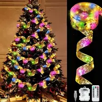 Zelurxx 10 m Weihnachtsbandlichter, LED-Weihnachtslichter, Weihnachtslichterkette, 8 Modi, Fernbedienung, für Feiertage, Partys, Hochzeiten, Goldband/Bunt