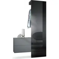 Vladon Garderobe Carlton Set 2, Germany, Wandgarderobe aus Deko-Paneel & hängender Schubladen-Kommode, Anthrazit matt/Schwarz Hochglanz (105 x 193 x 35 cm)