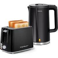 Aigostar - Frühstücks-Set Doppelwandiger Wasserkocher aus Edelstahl 1,7L/ 2-Scheiben Toaster