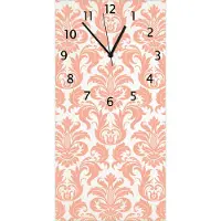 Wallario Design Wanduhr Königliche Schnörkelei in weiß und orange aus Echtglas, Größe 30 x 60 cm