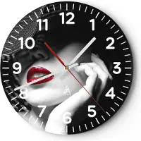 ARTTOR Wanduhr - Rund - Glasuhr - Frau Gesicht Lippen - 40x40cm - Schleichendes Uhrwerk - Lautlos - zum Aufhängen bereit - Dekoration Modern - Wanddekoration aus Glas - C4AR40x40-3618