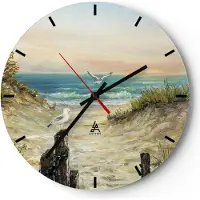 ARTTOR Wanduhr - Rund - Glasuhr - Impressionismus Möwen Küste - 30x30cm - Schleichendes Uhrwerk - Lautlos - zum Aufhängen bereit - Dekoration Modern - Wanddekoration aus Glas - C3AR30x30-4602