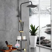 GreatDEshop2021 Retro Duschset Thermostatische Duschsäule Duschsystem Regendusche Duschgarnitur Duschmischer mit Duschkopf Handbrause Schubstange Brauseset für Badezimmer