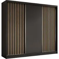 Masseno Schiebetürenschrank LAMELLO 240 cm Kleiderschrank Schlafzimmer Schrank 3-türig mit Lamellen Schwarz