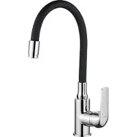 Kuchinox BADLAND Küchenarmatur Wasserhahn ELZA Küchenmischer mit flexiblen Auslauf für Küche in Chrom-Schwarz