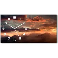 Tulup Wanduhr aus Glas – 60x30 cm - Glasbild - Glasuhr - Gehärtetes Glas - weisse-zeiger - Sunset Berge