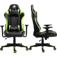 Kraken Chairs Helios Bürostuhl Ergonomisch, Schreibtischstuhl, Drehstuhl, Gaming Sessel, Gamingstuhl, bis zu 130 kg, Schwarz/Grün