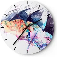 ARTTOR Wanduhr - Rund - Glasuhr - Regenschirm Regen Regentropfen nass - 40x40cm - Schleichendes Uhrwerk - Lautlos - zum Aufhängen bereit - Dekoration Modern - Wanddekoration aus Glas - C3AR40x40-3063
