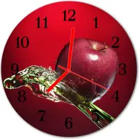 Tulup Glasuhr Wanduhr Küchenuhr Echt-Glas 30fi cm Apfel rot