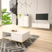 Lomadox Wohnzimmer Set 3-teilig modern in weiß matt mit gefrästen Fronten ANGERA-140