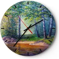 ARTTOR Wanduhr - Rund - Glasuhr - Wiese Wasser Baum - 30x30cm - Schleichendes Uhrwerk - Lautlos - zum Aufhängen bereit - Dekoration Modern - Wanddekoration aus Glas - C3AR30x30-4063
