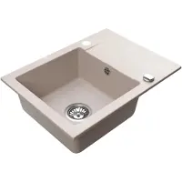 VBChome Granitspüle 59 x 44 cm Beige Einzelbecken Einbauspüle Reversibel Gesprenkelt Pflegeleichtes Spülbecken mit Siphon Ideal für kleine Küchen