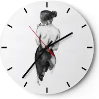 ARTTOR Wanduhr - Rund - Glasuhr - Aquarell Frau Nacktheit - 30x30cm - Schleichendes Uhrwerk - Lautlos - zum Aufhängen bereit - Dekoration Modern - Wanddekoration aus Glas - C3AR30x30-4721