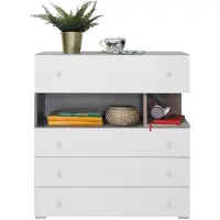 Masseno Kommode GALIA 85 cm Sideboard mit 4 Schubladen und Türen für Wohnzimmer Schlafzimmer Modern 85x40x90 cm Weiß / Weiß