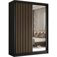 Masseno Schiebetürenschrank LAMELLO 160 cm Kleiderschrank Schlafzimmer Schrank 2-türig mit Spiegel und Lamellen Schwarz