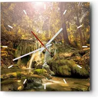 ARTTOR Wanduhr - Quadrat - Glasuhr - Wald Wasserfall Natur Umwelt - 40x40cm - Schleichendes Uhrwerk - Lautlos - zum Aufhängen bereit - Dekoration Modern - Wanddekoration aus Glas - C3AC40x40-2959