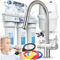 ARI Wasserfilter Set RO7 mit 3-Wege Küchenarmatur Slender Inox, 7-stufige Umkehrosmose mit Mineralisierung