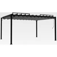 Markenlos Pavillon mit Lamellendach, Sonnenschutz, Gartenzelt, Terrassendach, Überdachung 3x4m, Anthrazit, Stoff, Aluminium
