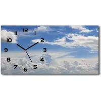 Tulup Wanduhr aus Glas – 60x30 cm - Glasbild - Glasuhr - Gehärtetes Glas - schwarze-zeiger - Wolken im Himmel