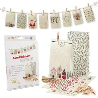 Skorpion GreenLine Adventskalender Set - Kreatives DIY Bastelset mit 24 bedruckten Tüten, Stickerbögen & Holzklemmen - persönliche Gestaltung Vorweihnachtszeit
