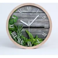 Tulup Holzuhr 30fi cm wanduhr - weiße Spitzen - Holzuntergrund Kräuter