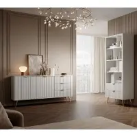 Meble Laski LANTE Möbelset Weiß – Kommode & Regal, 2-teilig, mit Riffel-Fronten, moderne Wohnzimmermöbel