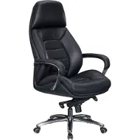 SKYPORT Designer Bürostuhl Bezug Echtleder Schwarz Schreibtischstuhl bis 120 kg, XXL Design Chefsessel höhenverstellbar, Drehstuhl ergonomisch mit Armlehnen & hoher Rückenlehne, Wippfunktion