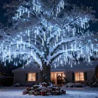 ROSNEK 288 LED Meteorschauer Lichterkette Meteor Eiszapfen Lichter Weihnachten Garten Deko, Kaltweiß