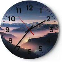 ARTTOR Wanduhr - Rund - Glasuhr - Berge Wolken Nebel - 30x30cm - Schleichendes Uhrwerk - Lautlos - zum Aufhängen bereit - Dekoration Modern - Wanddekoration aus Glas - C4AR30x30-5004