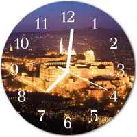 Tulup Glasuhr Wanduhr Küchenuhr Echt-Glas 30fi cm Stadt Budapest gold