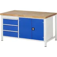 RAU Werkbank mit Werkzeugfach - 3 Schubladen - Vollauszug - 180:3 - höhenverstellbar 840-1.040 mm - 1.500 x 900 mm (BxT) - Traglast 1.250 kg - Buche