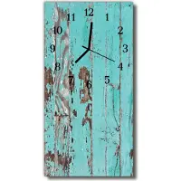 Tulup Glasuhr Wanduhr Küchenuhr Echt-Glas 30x60 Holzwand Blau