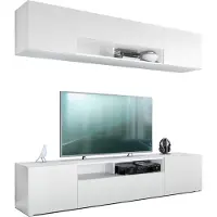 Vladon Wohnwand Mogan, Weiß matt/Weiß matt - Moderne Anbauwand bestehend aus 2 TV-Boards (181 x 147 x 35 cm)