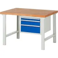 RAU Werkbank mit 3 Schubladen - Teilauszug - 60:1 / 120:1 / 180:1 - 840 x 1.250 x 900 mm (HxBxT) - Traglast 750 kg - Buche