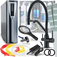 ARI Wasserfilter Set Magneto mit 3-Wege Küchenarmatur Schwarz Matt, ausziehbare Brause, 360° schwenkbar, Wasserfilter-Anschluss