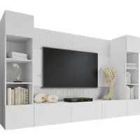 Mirjan 24 Wohnwand Deromi I, Wohnzimmer Möbel Set, Griffloses Öffnungssystem push to open, 4er-Set (Farbe: Weiß / Weiß + Weiß Marmor)