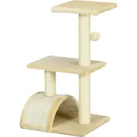 Fortuna Lai Kratzbaum 72 cm Katzenturm mit Plüschballen, Sisalstämme, Plattform, Kratzbrett mehrstöckiger Katzenkratzbaum, Kletterbaum, für mittelgroße Katzen, Cremeweiß