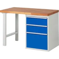 RAU Werkbank mit 3 Schubladen - Vollauszug - 180:2 / 360:1 - 890 x 1.250 x 700 mm (HxBxT) - Traglast 1.000 kg - Buche