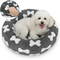 Domarex Dogguru Nala Rundes Hundebett Katzenbett 55 cm Donut Sherpa Bett Anti-Rutsch Für Kleine & Mittelgroße Hunde Katzen, M / Graue Knochen