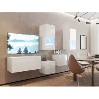 Fun-Möbel Mediawand Wohnwand 5 tlg - NEXI XL 28 - Weiss Hochglanz inkl. LED