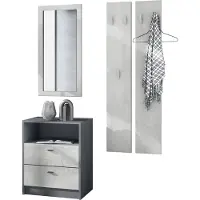 Vladon Garderobe Pino V1, Germany, Garderobenset bestehend aus 1 Kommode, 1 Wandspiegel und 2 Garderobenpaneele, Anthrazit matt/Beton Oxid Optik (ca. 130 x 185 x 36 cm)