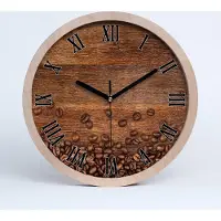 Tulup Holzuhr 30fi cm wanduhr - schwarze Spitzen - Kaffeebohnen
