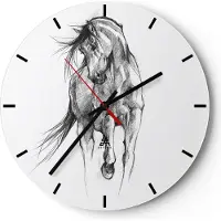 ARTTOR Wanduhr - Rund - Glasuhr - Pferd Galopp Tier - 40x40cm - Schleichendes Uhrwerk - Lautlos - zum Aufhängen bereit - Dekoration Modern - Wanddekoration aus Glas - C3AR40x40-5080
