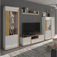Feldmann-Wohnen Wohnwand Anbauwand Avila 4-teilig Eiche Artisan Front MDF weiß Hochglanz