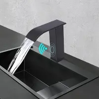 GreatDEshop2021 Infrarot Sensor Bad Schwarz Wasserhahn, Badezimmer Handwaschbecken, Wasserhahn Bad für Küche, Toilette
