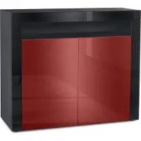 Vladon Kommode Valencia, Germany, Sideboard mit 2 Türen und 1 offenem Fach, Schwarz matt/Bordeaux Hochglanz/Schwarz Hochglanz (108 x 92 x 40 cm)