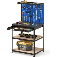 Goplus Werkbank mit Lochwand, Arbeitstisch aus Metall mit 225kg Tragfähigkeit, Werktisch Schwerlast für Werkstatt, Garage & Lagerhaus, Blau, M