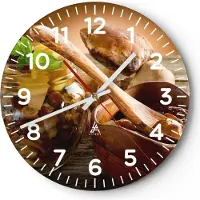 ARTTOR Wanduhr - Rund - Glasuhr - Pilze Mahlzeit Natur Glas - 40x40cm - Schleichendes Uhrwerk - Lautlos - zum Aufhängen bereit - Dekoration Modern - Wanddekoration aus Glas - C4AR40x40-2575